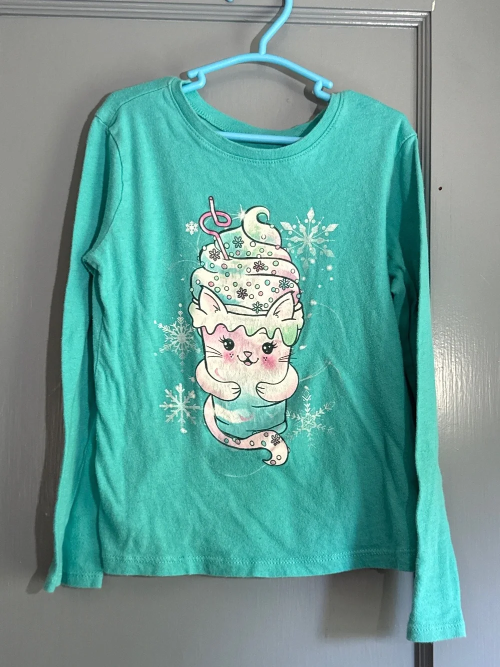 The Children's Place Teal Long-Sleeve Cat Sundae Graphic Tee